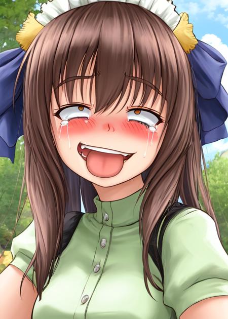 <lora:Ahegaokin-10:0.7>,1girl, solo, blush, smile,open mouth, tongue, tears, ahegao, laughin