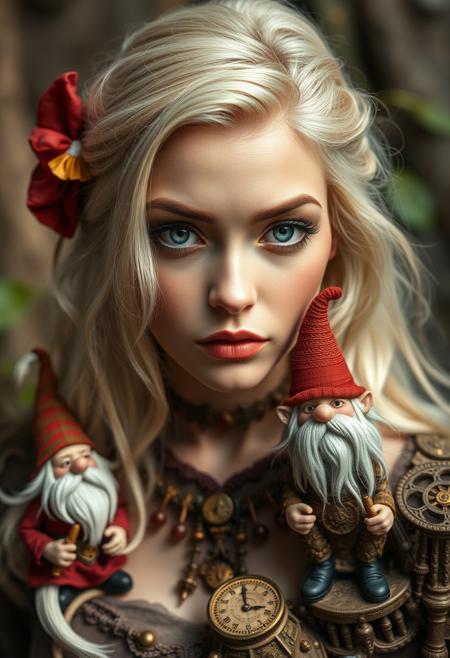 Blonde woman, clockwork gnomes