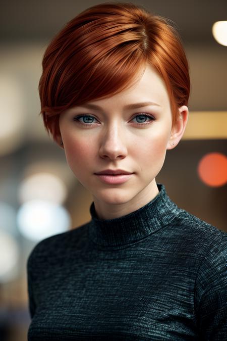 photo of beautiful young redhead (v4l0riecurry-200:0.99), a woman with a (pixie haircut), (tight long sleeve top:1.2), (long jeans), in a department store, natural light, (masterpiece:1.2) (photorealistic:1.2) (best quality) (detailed skin:1.2) (intricate details) (8k) (HDR) (cinematic lighting) (sharp focus), (looking at the camera:1.1), ((closeup portrait:1.2))