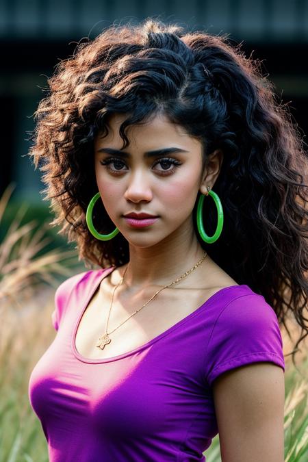 photo of seductive (ju4n1t4m0l-135:0.99), a beautiful woman, perfect curly hair, (modern photo), (Highlighter Pink graphic tee), ((gradient Grass Green background:1.1)), 85mm, (analog, cinematic, film grain:1.3), detailed eyes, painted lips, necklace, earrings, (epicPhoto), (looking at viewer:1.1), (cinematic shot:1.3), PA7_Portrait-HL_v2