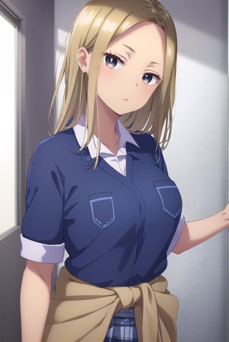 asamiyuuki, <lora:asami yuuki s1-lora-nochekaiser:1>,
asami yuuki, long hair, blonde hair, (brown eyes:1.5),
BREAK skirt, shirt, school uniform, white shirt, short sleeves, pleated skirt, shoes, socks, collared shirt, miniskirt, black footwear, sweater, blue skirt, pocket, breast pocket, clothes around waist, gyaru,
BREAK indoors, classroom,
BREAK looking at viewer, (cowboy shot:1.5),
BREAK <lyco:GoodHands-beta2:1>, (masterpiece:1.2), best quality, high resolution, unity 8k wallpaper, (illustration:0.8), (beautiful detailed eyes:1.6), extremely detailed face, perfect lighting, extremely detailed CG, (perfect hands, perfect anatomy),