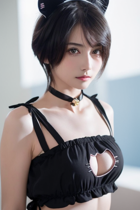 1girl,(nekolingerie:1.4),(wearing a black bikini:1.3),(wearing black cat ears headband:1.4)(RAW photo, best quality), (realistic, photo-realistic:1.4), masterpiece, an extremely delicate and beautiful, extremely detailed, 2k wallpaper, Amazing, finely detail, extremely detailed CG unity 8k wallpaper, ultra-detailed, highres, soft light, beautiful detailed girl, extremely detailed eyes and face, beautiful detailed nose, beautiful detailed eyes,cinematic lighting,perfect anatomy,soft light,slim body body,sunlight,(in a japanese school classroom),(short hair:1.3)