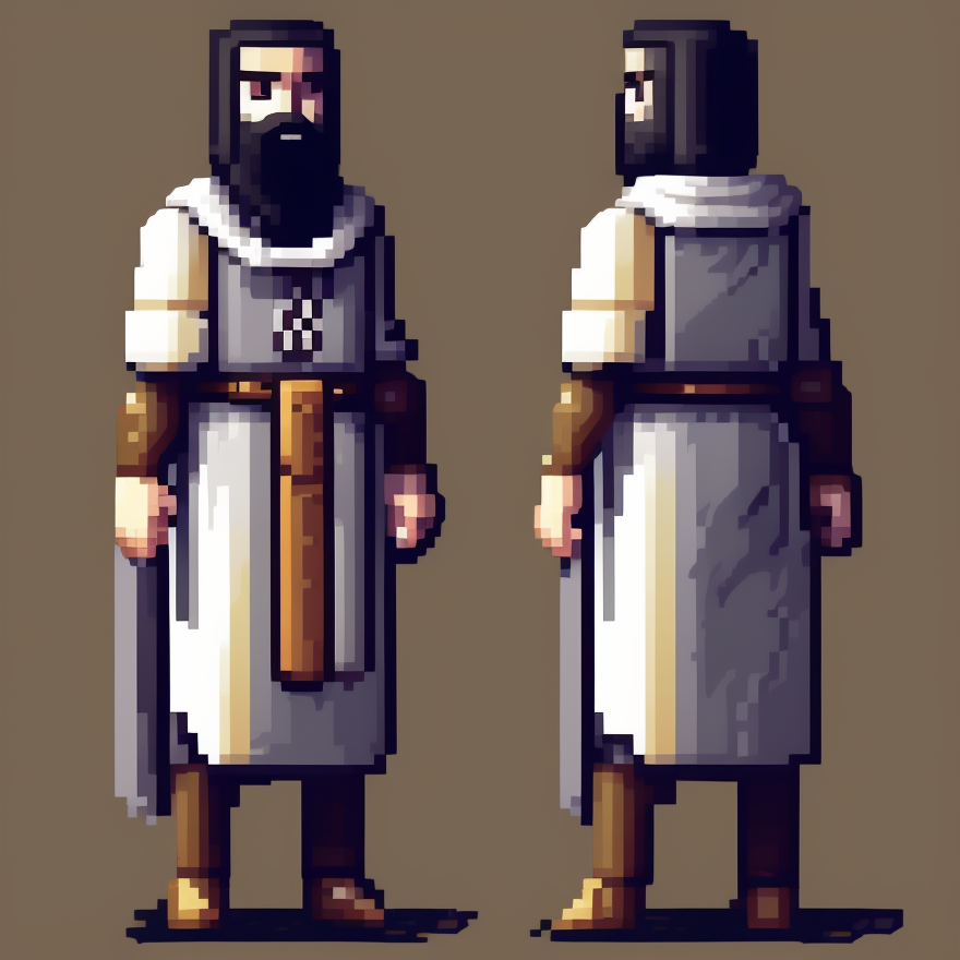 pixelart  video game priest with a white robe