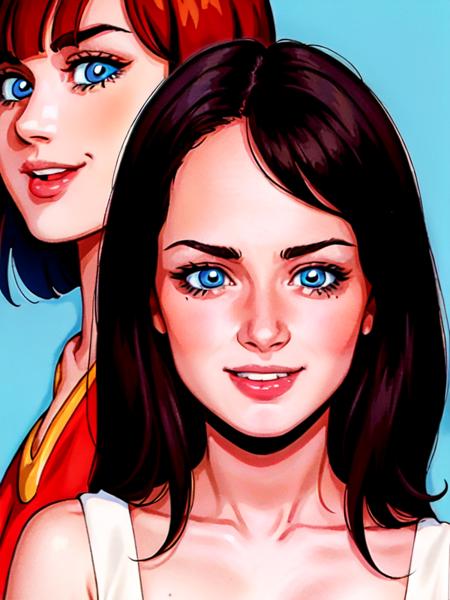 (2d 90s anime cel disney cartoon vector style) , 
headshot of a young girl dark brown hair blue eyes , 

 <lora:gilmore girls Alexis Bledel:0.65>