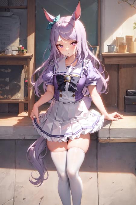 masterpiece, best quality,
mejiro mcqueen \(umamusume\),
full body,
white thighhighs, tracen school uniform, purple shirt, pleated skirt, puffy short sleeves, white skirt, puffy sleeves, summer uniform, frilled skirt, sailor collar, sailor shirt, miniskirt, frills, thin thigh,
<lora:mejiro_mcqueen_locon:0.6>