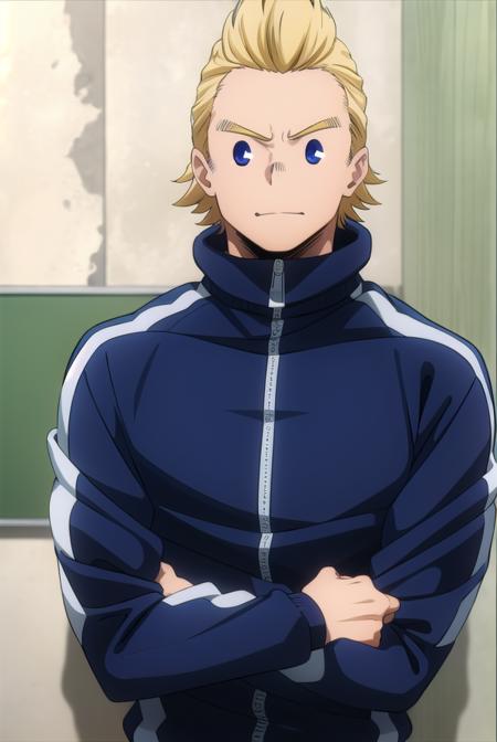 mirio, <lyco:mirio-lyco-nochekaiser:1>,
mirio, short hair, blonde hair, spiked hair,
BREAK jacket, pants, scar, sleeves rolled up, track jacket, track suit, track pants, scar on arm,
BREAK looking at viewer, upper body,
BREAK indoors, classroom,
BREAK <lyco:GoodHands-beta2:1>, (masterpiece:1.2), best quality, high resolution, unity 8k wallpaper, (illustration:0.8), (beautiful detailed eyes:1.6), extremely detailed face, perfect lighting, extremely detailed CG, (perfect hands, perfect anatomy),