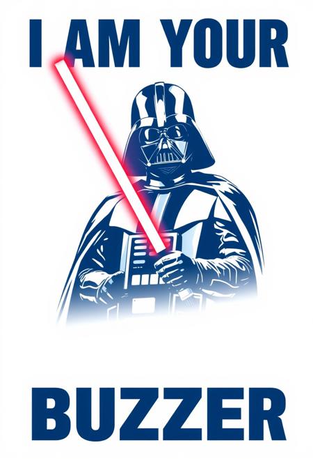 White and Blue poster of Darth Vader with a red lightsaber
Poster "I am your Buzzer"