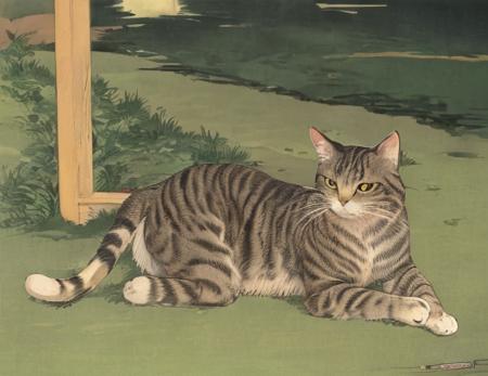 masterpiece,best quality,a  cat on ground,
 <lora:ukiyo-e2-000014:1>