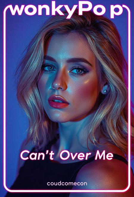 high quality design aesthetics, disco, synth pop, detailed, pop album cover, beautiful young white woman, artist name "WonkyPop", album title "Can't Get Over Me"