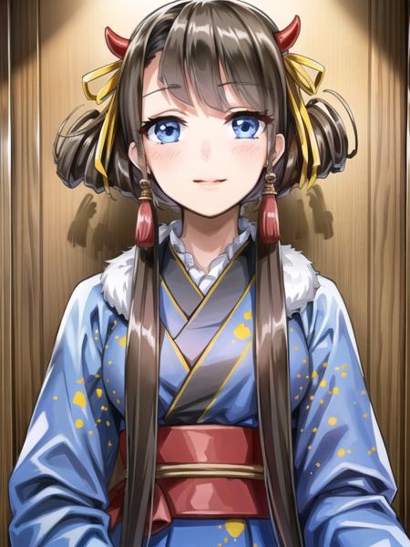 Hachioji,drill hair,hair ribbon, blue japanese clothes