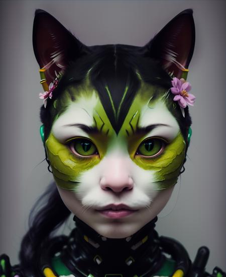 coulchat, raw candid cinema photography portrait, a woman cat, (photo in Underground bunker:1.2) Indigenous Vivid Green Emerald Carbon fiber Goblin Academia self-moving blueviolet, by Yoshitaka Amano, ultra realistic textured skin, skin pores, hard focus, film grain, photographed with a Sony a7 III Mirrorless Camera, by photographer (floral white:1.2)  <lora:epiNoiseoffset_v2:0.7>  <lora:lora_coulchatV3:1>