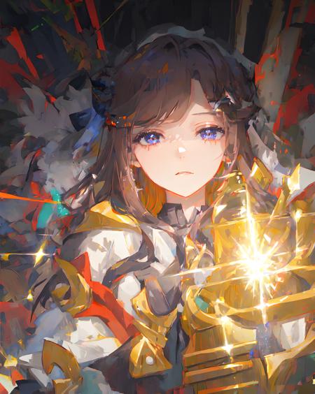 ((hair_ornament)),((masterpiece)), (((best quality))), ((illustration)),1girl, Maya, looking_at_viewer, simple_background, solo, sparkle, sparkling_eyes