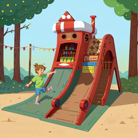 Outdoor,children's slide,amusement,square,no human,
<lora:Landscape illustration:0.7>,qichahua,illustration,flat color,masterpiece,high quality,top quality,