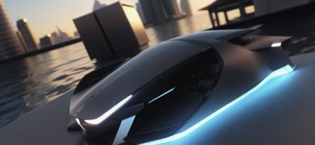((blender cycles render style)), solo, the futuristic city of Tokyo in the year 2050, (Autonomous limousine concept), simplest form, sleek design, masterpiece:2, best quality, floating vehicle, thrusters, realistic headlamp details, science fiction, jet-black satin paint, vehicle focus, ultra-realistic detail, sunset view reflected on the surface, rainy day, lens flare, motion blur, blur background, reflective ground, low camera angle, <lora:Speedform_v1:1.2>,