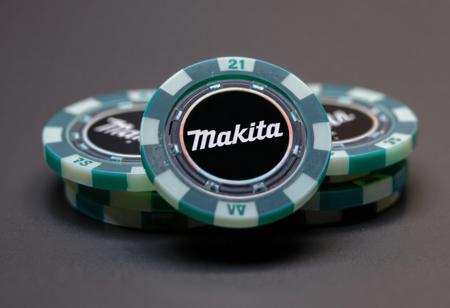 translucent matte poker chips with built-in electronic chip, logo "Makita"