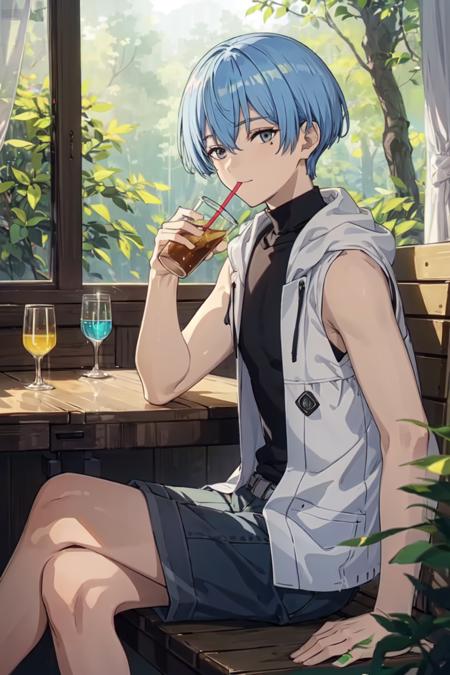 Himmel 1boy, light blue hair, short hair, grey eyes, mole underside of left eye