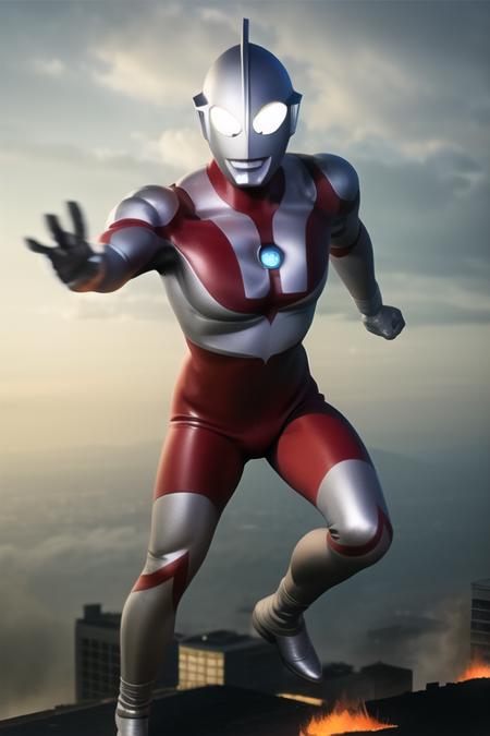 Best quality, masterpiece,
1boy, <lora:Ultraman:0.7>, Ultraman, bald, bodysuit, boots, gem, giant, gloves, helmet, pilot_suit, plugsuit, realistic, solo,
a giant in city, full body, fighting stance, fire on city, fire background,