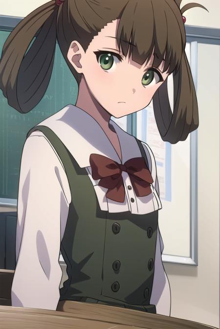 hikarikuroda, <lyco:hikarikuroda-lyco-nochekaiser:1>,
hikari kuroda, bangs, (brown hair:1.5), hair ornament, twintails, (green eyes:1.5), hair bobbles, hair rings,
BREAK school uniform, long sleeves, bow, red bow,
BREAK looking at viewer,
BREAK indoors, classroom,
BREAK <lyco:GoodHands-beta2:1>, (masterpiece:1.2), best quality, high resolution, unity 8k wallpaper, (illustration:0.8), (beautiful detailed eyes:1.6), extremely detailed face, perfect lighting, extremely detailed CG, (perfect hands, perfect anatomy),