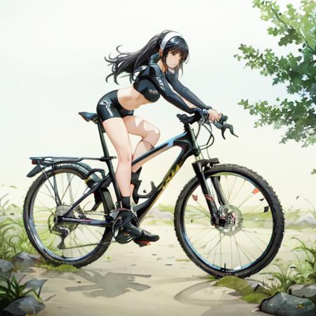 1girl,hill,tree,tiger, ride a bike,ultra high res, detailed shadow, best quality,(front lighting), <lora:shuicai_v1:0.7>