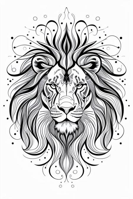 line art drawing abstract expressionism, intricately formed dynamic splash of fire and water in the shape of a lion . professional, sleek, modern, minimalist, graphic, line art, vector graphics
