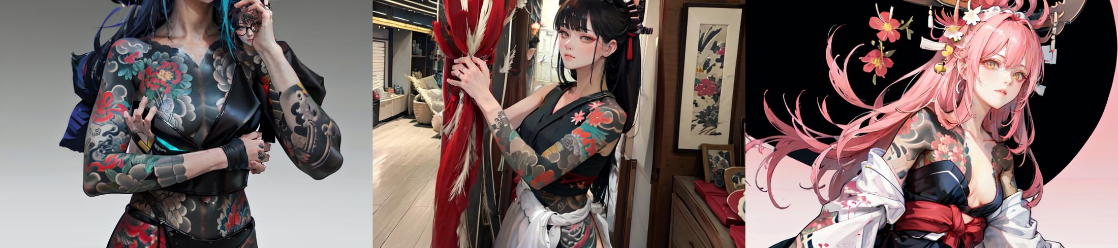 highly insanely detailed, masterpiece, top quality, best quality, highres, 4k, 8k, RAW photo, (very aesthetic, beautiful and aesthetic), 
__lazy-wildcards/subject/costume-tattoo/Japanese-tattoo-Irezumi/prompts__, 
<lora:CONCEPT_irezumi_YakuzaTattoo_ownwaifu-15:1>, 
(1girl:1.3), 1other, 
__lazy-wildcards/prompts/hair__, 
__lazy-wildcards/dataset/background__,âââ