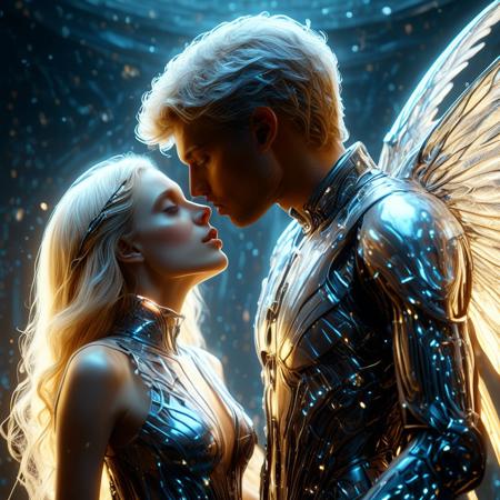 brutal biomechanical man kissing a beautiful female angel, magical, sci-fi, beautiful, unimaginable, 
very dramatic, naturalistic, photorealistic, highly detailed digital art, science vs fantasy, 
accurate intricate and realistic anatomy, 
soft lighting, Cinematic, Color Grading, Editorial Photography, volumetric lighting, atmospheric, Photography, 
Photoshoot, insanely detailed and intricate, hypermaximalist, elegant, hyper realistic, volumetric lighting, 
ray tracing, unreal engine, 3d, octane render, cinematic HD, 32k, 3D Megapixel, Pro Photo RGB, VR, Half Backlight, Backlight, Natural Light, Incandescent, Moody Lighting, 
Cinematic Lighting, Soft Lighting, Surround, Beautiful Lighting, Accent Lighting, Global Illumination, Global 
Ray tracing lighting, Scattering, Glow, Shadows, Rough, Flicker, Ray tracing reflections, Lumen reflections, 
Screen space reflections, Diffractive gradation, Chromatic aberration, GB Displacement, Scan Lines, Anti-Aliasing,
 FKAA, TXAA, RTX, SSAO, Shaders , OpenGL-Shaders, GLSL-Shaders, Post Processing, Post-Production, Cell Shading, 
Tone Mapping, CGI, VFX, SFX, insane ly d detailed and intricate, hyper-maximal, hyper-realistic, super-detailed, 
photography, hyper-realistic, 3D, photo-realistic, ultra-photo-realistic, ultra-detailed, intricate details, 8K, 
super-detailed, full color, ambient shading, volumetric lighting, high contrast, HDR, 3D