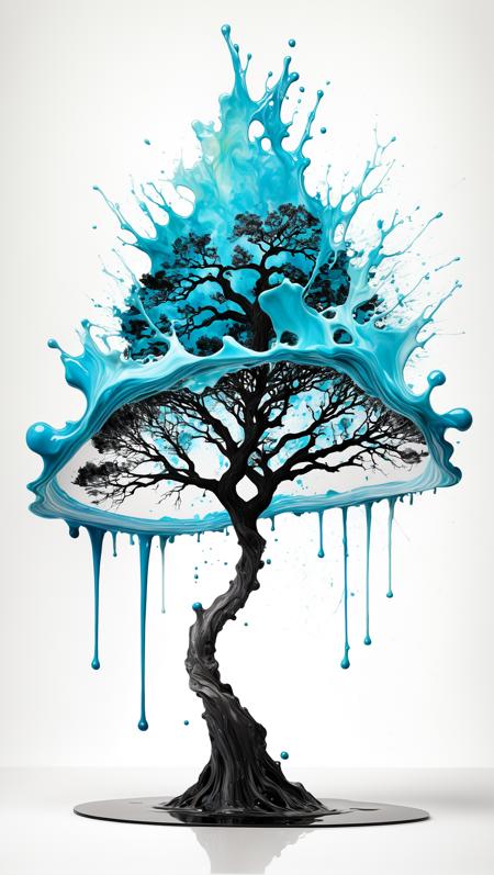 alcohol ink splatter art, opalized tree on a bending surface, translucent,Agnes Cecile, Alberto Seveso, Karol Bak, Carne Griffith, amazing  artwork, intricately detailed, minimalism, intense style, sumi ink, sharp and fine, high opacity, intense lighting, highly contrasted, elegant, iridescent opal features, white, black, colorful fluid ink, dripping ink, partly Silhouette effect ,hyperdetailed double exposure masterwork by head of prompt engineering