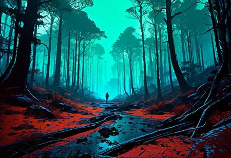 An otherworldly forest with trees made of light and shadows, the ground pulsating with vivid, ever-changing hues, embodying a dream within a dream, 
in the style of the eerie ambiance of Ridley Scott's 'Alien' with 80s sci-fi nostalgia. Blend dreamlike, claustrophobic spaces, grimdark Warhammer 40K magic, and campy yet sinister tones. Envision a surreal, dystopian world where arcane forces meet retro-futuristic sci-fi, creating a uniquely haunting tableau
, in the style of an old 80's VHS dark fantasy, VHS screen grab, grainy, old footage