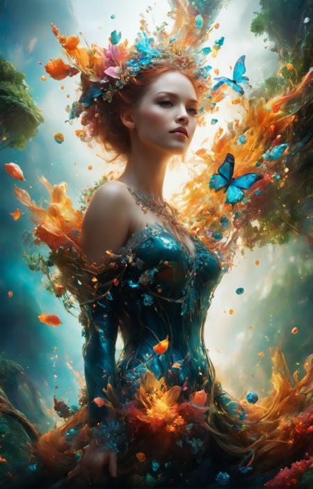 triadic colors, midriff, solo, realistic, photorealistic, best quality, masterpiece, ultra high res, finely detailed, quality, realistic lighting, detailed skin, intricate details, raw photo, absurdres, highres, ultra detailed in the style of betmd, mythical, sakura petals, her detailed face, stunning beauty, detailed skin, skin texture, skin pores, (freckles:1.05),  looking down, (tropical jungle theme:1.1) forest ranger, light smile, kneeling on one knee, medieval fantasy setting, high fantasy, gray  leather clothes, cape,   pouch, straps,  enchanted forest, bushes,   rocks,    moss,  ferns,  (butterflies:0.9),    crossbow, rain,  <lora:betmd:0.9> BREAK gorgeous makeup, stunning beauty, detailed skin, skin texture, skin pores, (freckles:1.15) BREAK (reflection, refraction, Rembrandt lighting, diffuse lighting, radiosity, photon mapping, subsurface scattering, atmospheric lighting, dynamic lighting, Multi-exposure HDR capture, Screen Space Global Illumination, Ray Tracing, Lumen Reflections, Tone Mapping, volumetric lighting, Circular polarizer, broad lighting, dramatic lighting, moody lighting:1.3), (explosive light and shadow, lens flare, light particle, lens glare, light particles, Luminescent Particles, floating particles, particles:1.2), (depth of field, blurry foreground, sharp focus, perspective, aerial perspective, film grain, film:1.4), (colorful refraction, iridescent colors, Iridescence:1.1), (dark studio, rim lighting, two tone lighting, dimly lit, low key, rim light, dark theme), watercolor style, soft blending, dreamy washes, delicate textures, brilliant colors, action painting, gestural marks, dynamic brushwork, expressive motion, spontaneous technique, abstract expressionism, energetic compositions, action pose, vibrant glow, dynamic colors, reflective surfaces, Overdetailed art, Water color painting, (atmosphere, Cosy, Peaceful, Hopeful:1.1), (Glowing ambiance, enchanting radiance, luminous lighting, ethereal atmosphere, mesmerizing glow, evocative hues, captivating coloration, enchanting aura, melanchonic soft light:1.1), official art, beautiful and aesthetic, beautiful, (zentangle, mandala, tangle, entangle), (ecstasy of flower:1.1), the most beautiful form of chaos, elegant, a brutalist designed, vivid colours, romanticism, atmospheric, warm tone, soft light, (fractal art) BREAK delicate, Ultrarealistic, drawing, Detailed illustration, extremely detailed CG Unity 8k wallpaper, cinematic, dramatic, PBR Texturing, huge filesize, 8k uhd, octane render, unreal engine 5 <lora:xl_more_art-full_v1:0.5>