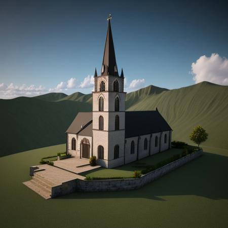 3d render, best quality, church on top of mountains,
