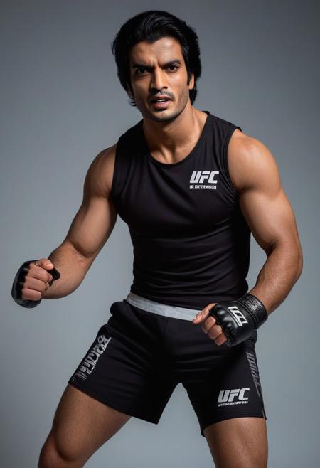 homoerotic photo of sebastian de souza a man <lora:Gashmeer-Mahajani_Sebastian-De-Souza:1>, UFC fighting ring, cocky expression, as a UFC fighter, (black muscle shirt:1.4), Venum UFC shorts, ((full body portrait)), wide angle, ((masterpiece)), natural skin, natural body muscle definitions, adobe lightroom, photolab, intricate, highly detailed, sharp focus, insane details, intricate details, hyperdetailed, low contrast, soft cinematic light, exposure blend, dim colors, dim light,  Award - winning, with Kodak Portra 800, a Hasselblad 500 ,55mm f/ 1.9 lens, extreme depth of field, available light, high contrast, Ultra HD, HDR, DTM, 8K,
