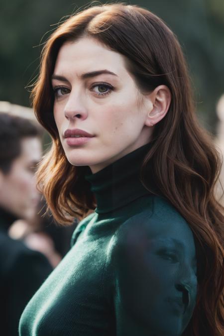 A stunning intricate full color portrait of anneHathaway2, wearing a black turtleneck, epic character composition, by ilya kuvshinov, alessio albi, nina masic, sharp focus, natural lighting, subsurface scattering, f2, 35mm