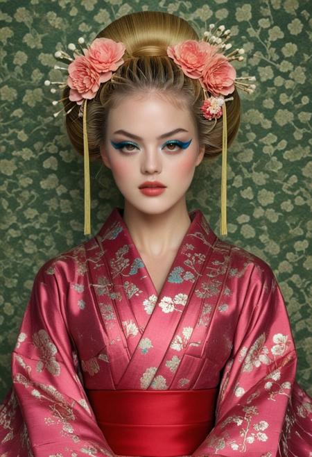 swiss model Julie ordon dressed and make up like a 18th century japanese geisha