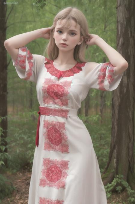 WhiteSlavic, Slavic, red pattern dress,