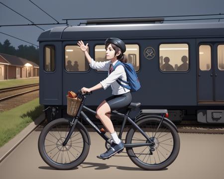 tatuno_kuchi bicycle ground vehicle railroad tracks door train bicycle basket