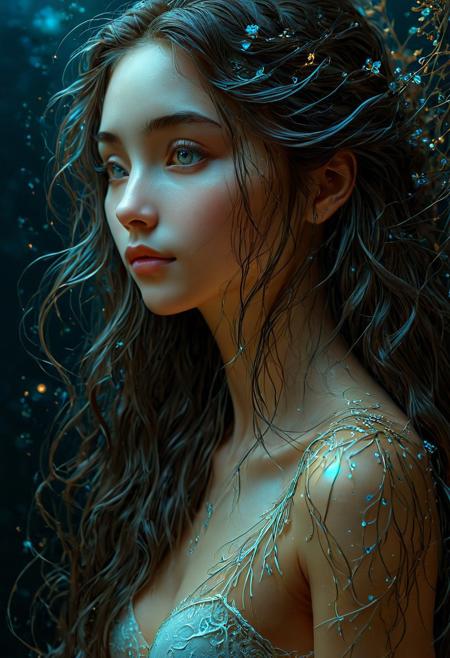 This high-quality, 8K Ultra HD portrait captures a captivating woman in a moonlit setting, with her delicate features illuminated by a soft, diffused glow that emphasizes the intricacies of her expression. The artist, inspired by Sargent's precision, meticulously details every subtle contour of her face, her gaze, and the cascading strands of her hair. The mysterious ambiance of the scene showcases the artist's mastery of shadow and light, reminiscent of da Vinci's expertise, creating an enchanting interplay that accentuates the enigmatic aura surrounding the woman. Shadows skillfully dance across her features, deepening her gaze and adding an air of secrecy to the composition, all brought to life by the talented artist yukisakura.