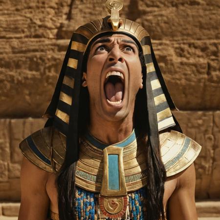 old testament pharaoh of egypt, looking down, screaming, angry