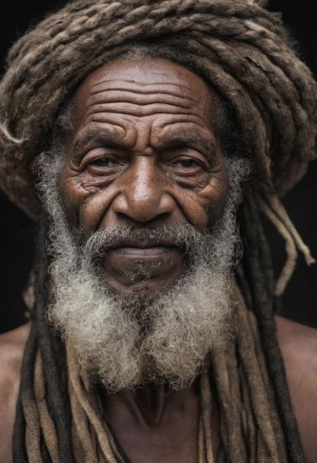 gritty portrait of a grizzled 80-year-old male rastafari, natural skin texture, realistic skin texture, (skin pores:0.8), (skin oils:0.8), fine art photography, award winning photography, analog photography, film grain, Fujifilm XT3 photo