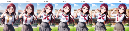 (masterpiece, best quality, ultra-detailed), (illustration), (beautiful detailed eyes), (1girl), (solo), sakurauchi riko, red hair, yellow eyes, long hair, hairclip,  <lyco:RikoLL_v1-02:0.4>,  outdoors, looking at viewer, smile, skirt,  school uniform, pleated skirt, serafuku, grey skirt, uranohoshi school uniform,