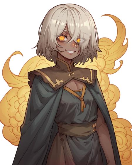 solaria_(ebonyxh), yellow eyes, dark skin, white hair,