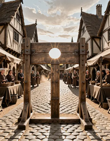 medieval wooden pillory illu