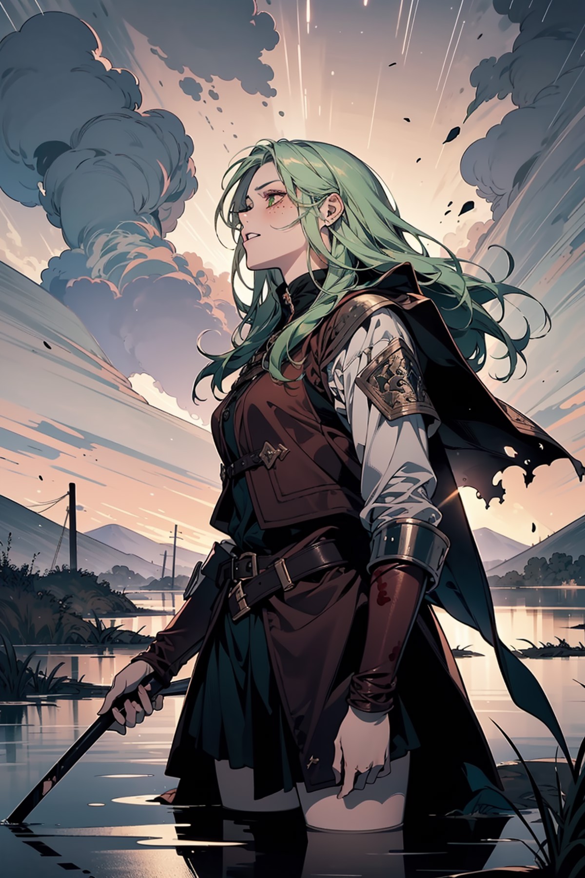 (masterpiece, top quality, best quality, official art, beautiful and aesthetic:1.2), (1girl:1.3), long hair, light green h...