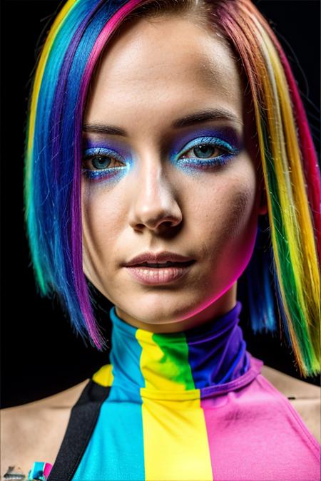 colorful rainbow hair due, lesbian top model. full body, shorthair swiss teen,UHD, RAW Photo, 8k, detailed shadows, detailed quality lighting, (hyperrealistic:1.2), absurdres, realistic, hyperdetailed skin,  intrinsically detailed face, perfect hair, (hyper detailed), love of details, ((erotic)), Fujifilm XT5, Bokeh, anime ink, DanicaFace  <lora:DanicaFace:1>
