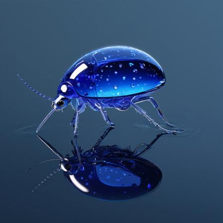 score_9, score_8_up, score_8. novuschroma54 style, masterpiece, midjourneyv6.1, ultra-detailed,(high resolution, octane render), 1animal , beautiful sapphire Daphnia in a drop of water,