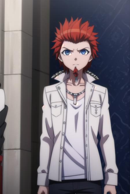 leonkuwata, <lora:leon kuwata s1-lora-nochekaiser:1>,
leon kuwata, short hair, blue eyes, male focus, red hair, facial hair, spiked hair, goatee,
BREAK shirt, jewelry, collarbone, jacket, white shirt, earrings, open clothes, necklace, open jacket, piercing, white jacket, pocket, breast pocket,
BREAK outdoors, classroom,
BREAK looking at viewer, (cowboy shot:1.5),
BREAK <lyco:GoodHands-beta2:1>, (masterpiece:1.2), best quality, high resolution, unity 8k wallpaper, (illustration:0.8), (beautiful detailed eyes:1.6), extremely detailed face, perfect lighting, extremely detailed CG, (perfect hands, perfect anatomy),