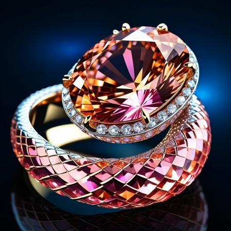 masterpiece, best quality, anime, ultra-HD, luminous lighting, cinematic ambiance, shimmering gradients, deep contrast, rich color tones, realistic, comic , An volumetric digital anime poster by Oh! great, dutch angle, volumetric lighting, crown, vivid eye clean morganite, oval cut, facet pattern, 10.00 carat, sparkling, glimmer, silver, mohs scale, scratch resistance, enhancement method, baroque setting, rare, limited supply, vintage revival, renaissance, celestial symbols made of shining metallic snake. <lora:flux metallic snake v1.0:0.8> . graphic illustration, comic art, graphic novel art, vibrant, highly detailed