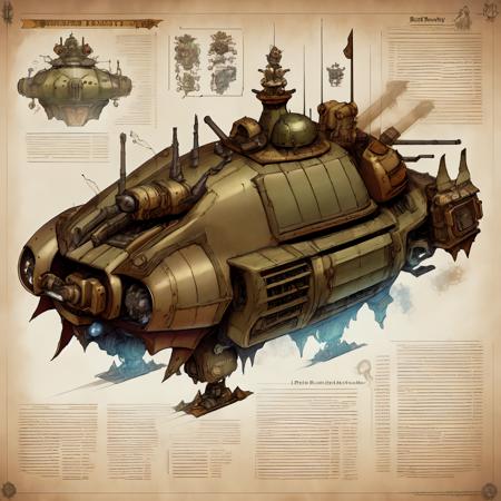 <lora:SteampunkSchematicsv2-000009:1> SteampunkSchematics fantasy battle tank