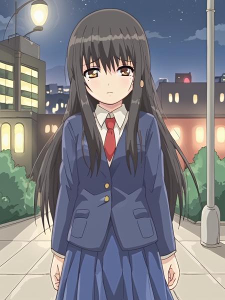 kurahashifrifre, long hair, black hair, brown eyes, mole under eye, school uniform