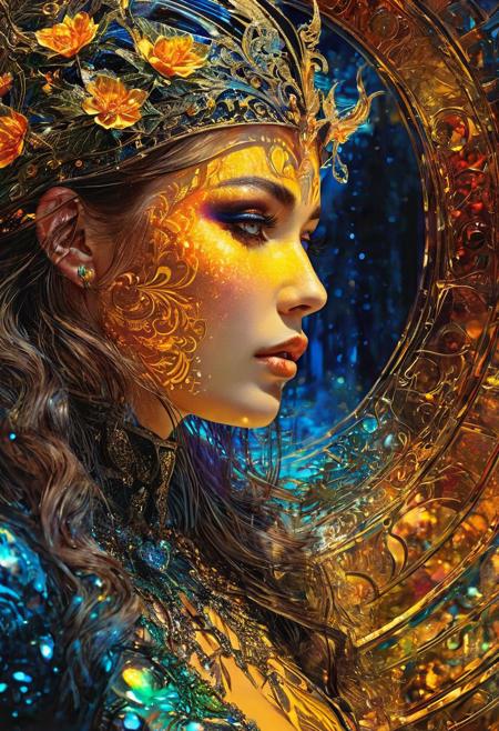Mythical Animal Creature, 
Extremely beautiful and Delicate, 
Karol Bak Art, 
Ciro Marcetti Art, 
Art by Kyrielle, 
Luis Royo influence, 
vivid colors, 
lace, 
light rays, 
Dynamic Posture, 
amazingly fluid, 
detailed, 
3d fractals, 
light particles, 
water drops, 
shimmering light, 
dreamy, 
surreal, 
alcohol ink, 
smooth, 
shimmering, 
dreamy glow, 
conceptual art, 
City Mirage Art, 
Breathtaking View, 
vivid tonalities, 
fresh and deep colors, 
Gustav Klimt shades, 
double exposure effect, 
Broken Glass effect, 
no background, 
stunning, 
something that even doesn't exist, 
mythical being, 
energy, 
molecular, 
textures, 
iridescent and luminescent scales, 
breathtaking beauty, 
pure perfection, 
divine presence, 
unforgettable, 
impressive, 
breathtaking beauty, 
Volumetric light, 
auras, 
rays, 
vivid colors reflects, 
Watercolor, 
trending on artstation, 
sharp focus, 
studio photo, 
intricate details, 
highly detailed, 
by greg rutkowski, 
neon ambiance, 
abstract black oil, 
gear mecha, 
detailed acrylic, 
grunge, 
intricate complexity, 
rendered in unreal engine, 
photorealistic