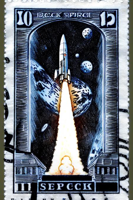 best quality,stamp,design_on_black_background,giant spaceship launch